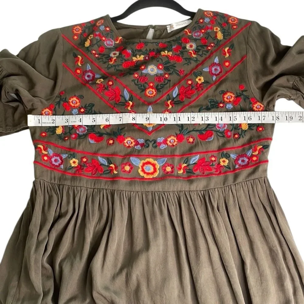 Kirundo Boho Green Embellished Mini Dress with Flutter Sleeves Soft Viscose - Picture 7 of 9